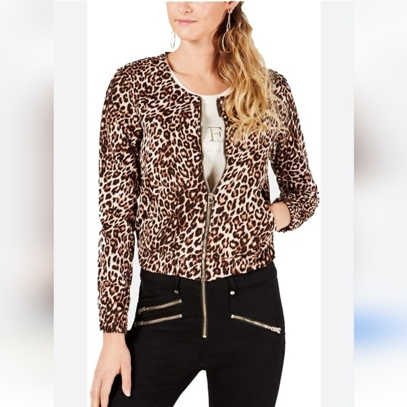 GUESS Women's Leopard-Print Bomber Jacket - Picture 1 of 12